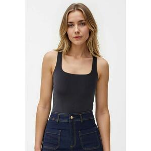 Top slim-fit cu decolteu patrat - Negru imagine