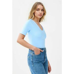 Bluza slim-fit cu decolteu in V - Albastru deschis imagine