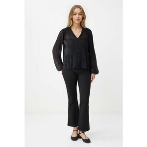 Bluza plisata cu decolteu in V - Negru imagine