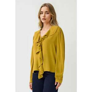 Bluza cu decolteu in V si volane - Verde masliniu imagine
