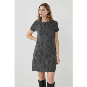 Rochie cu model herringbone - Gri inchis melange imagine