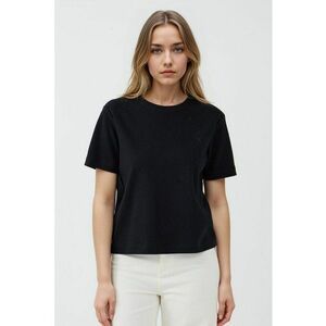 Tricou din bumbac cu decolteu la baza gatului - Negru imagine