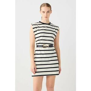 Rochie din bumbac cu dungi - Negru/Alb murdar imagine
