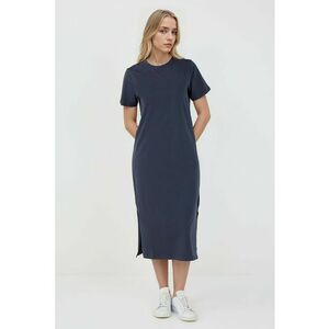Rochie dreapta midi din bumbac cu slituri laterale - Bleumarin imagine
