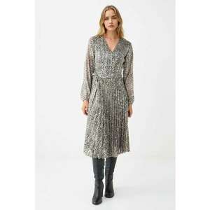 Rochie plisata cu animal print - Negru/Gri imagine