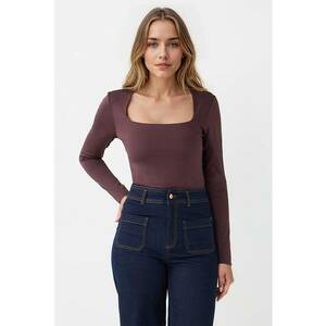 Bluza cu decolteu patrat - Maro inchis imagine