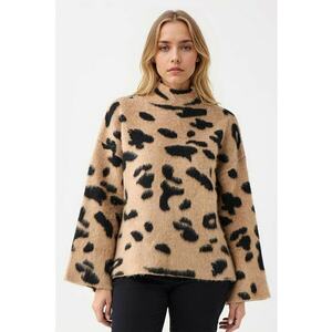 Pulover cu maneci cazute si animal print - Negru/Maro deschis imagine