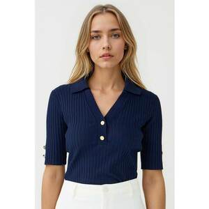 Tricou striat slim-fit - Bleumarin imagine