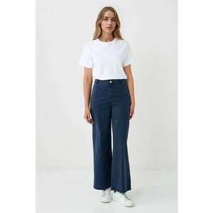 Pantaloni din amestec de lyocell cu croiala ampla - Bleumarin imagine