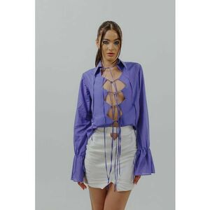 Camasa de matase cu decupaje frontale - Violet imagine