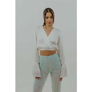 Bluza crop de matase - Alb imagine