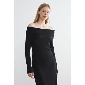 Rochie midi cu decolteu pe umeri - Negru imagine