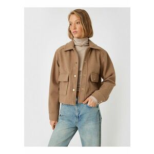 Jacheta crop cu buzunare cu clapa - Bej imagine