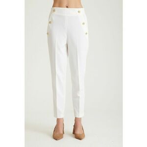 Pantaloni cu talie inalta si elastica - Alb optic imagine