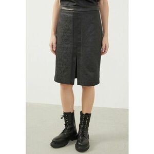 Fusta texturata cu slit frontal - Negru imagine