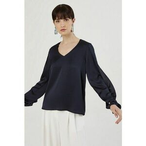 Bluza din satin cu decolteu in V - Albastru ultramarin imagine