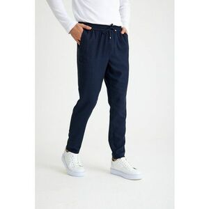 Pantaloni cu model houndstooth si snur in talie - Bleumarin imagine