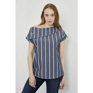 Bluza asimetrica cu dungi - Alb/Bleumarin imagine