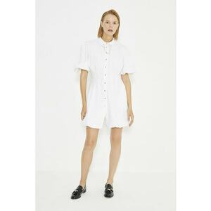 Rochie-camasa cu buzunare laterale si lant decorativ - Alb optic imagine