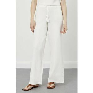 Pantaloni texturati cu croiala ampla - Alb imagine