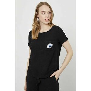 Bluza texturata cu buzunar pe piept - Negru imagine