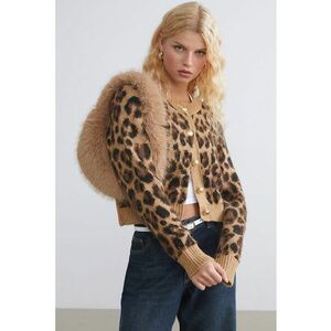 Cardigan crop cu model animal print - Maro imagine