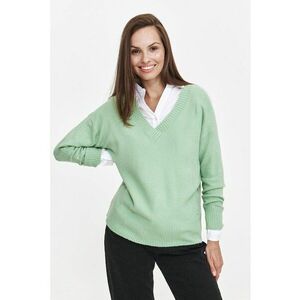 Pulover cu decolteu in V si maneci cazute - Verde pal imagine