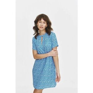 Rochie scurta cu model floral - Alb/Albastru imagine