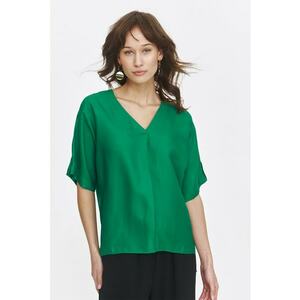 Bluza cu decolteu in V si terminatie asimetrica - Verde imagine