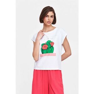 Tricou de bumbac cu decolteu rotund - Alb imagine