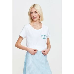 Tricou de bumbac cu model text - Alb imagine