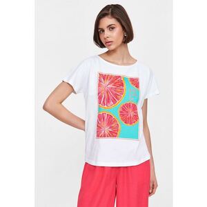 Tricou de bumbac cu decolteu rotund - Rosu/Alb/Turcoaz imagine