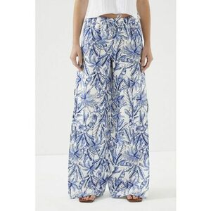 Pantaloni cu croiala ampla si slituri laterale - Alb/Albastru imagine