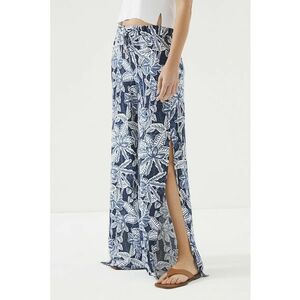 Pantaloni cu croiala ampla si slituri laterale - Alb/Bleumarin imagine