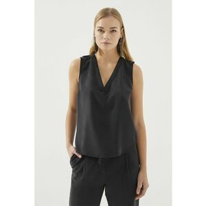 Bluza din lyocel cu decolteu in V - fara maneci - Negru imagine