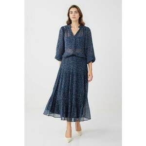 Fusta midi cu imprimeu floral - Alb/Bleumarin imagine