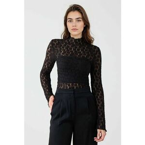 Bluza elastica din dantela cu croiala slim-fit - Negru imagine