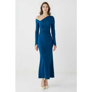 Rochie maxi cu decolteu pe un umar - Albastru royal imagine