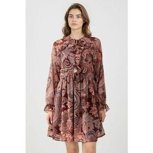Rochie cu imprimeu paisley - Visiniu/Maro cognac imagine