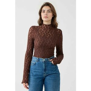 Bluza elastica din dantela cu croiala slim-fit - Maro imagine