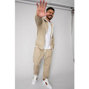 Set Neo hanorac cu fermoar si pantalon Baggy Dusty Grey New 19219 - Gri imagine