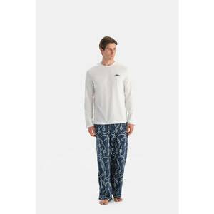 Pijama din bumbac cu model - Albastru inchis/Alb murdar imagine