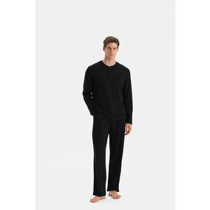 Pijama lunga din bumbac - Negru imagine