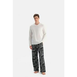 Pijama cu decolteu in V si imprimeu paisley - Negru/Alb murdar imagine