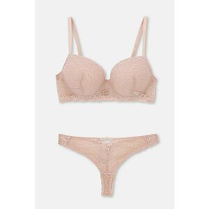 Set de sutien si chiloti cu dantela - 2 piese - Roz prafuit imagine
