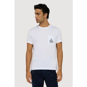 Tricou cu detaliu cu logo discret si buzunar pe piept - Alb optic imagine