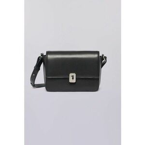 Geanta crossbody din piele cu clapa - Negru imagine