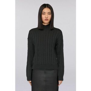 Pulover cu model torsade si guler inalt - Negru imagine