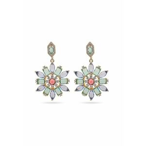 Cercei drop placati cu aur de 18K si model floral - Verde imagine