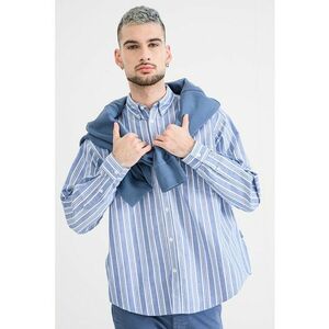 Camasa relaxed fit din bumbac cu guler fixat cu nasturi - Alb/Albastru deschis imagine